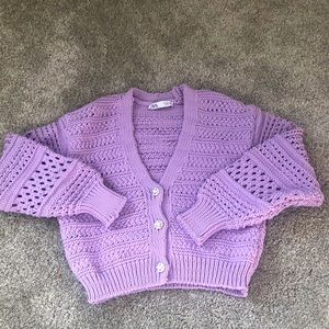 ZARA Women’s Knit Lavender Crop Cardigan Sweater Size Small